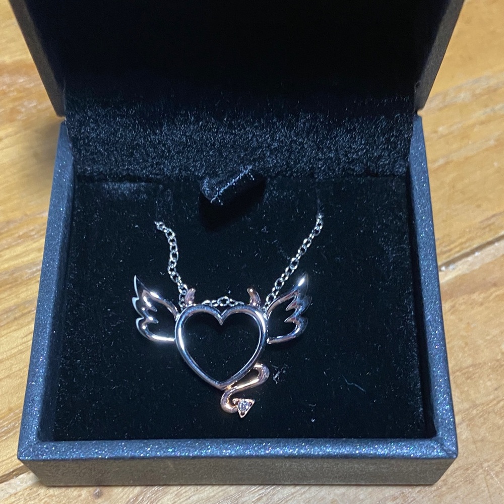 925 sterling Silver and Gold Heart Wing Necklace